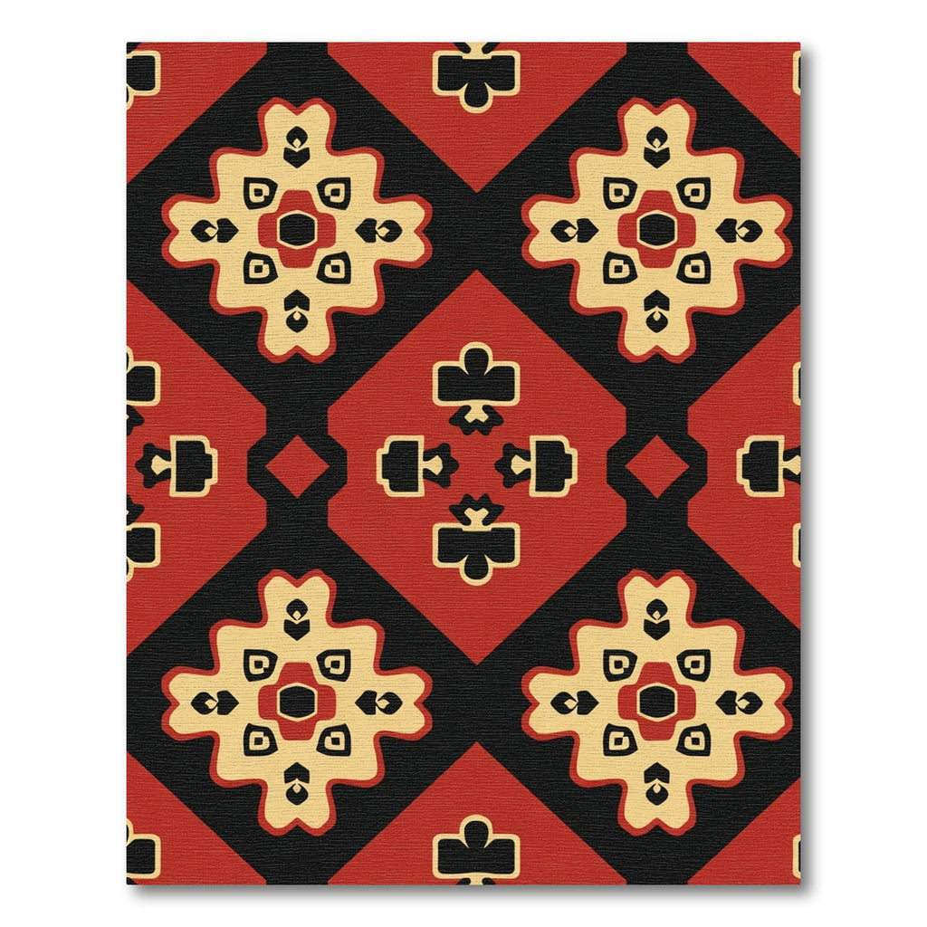 Red Black Cream Medallion Diamonds Rug
