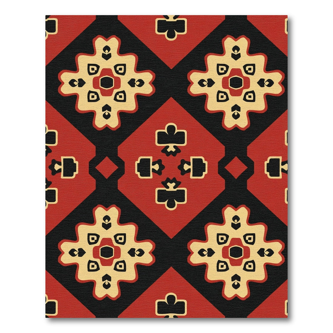 Red Black Cream Medallion Diamonds Rug