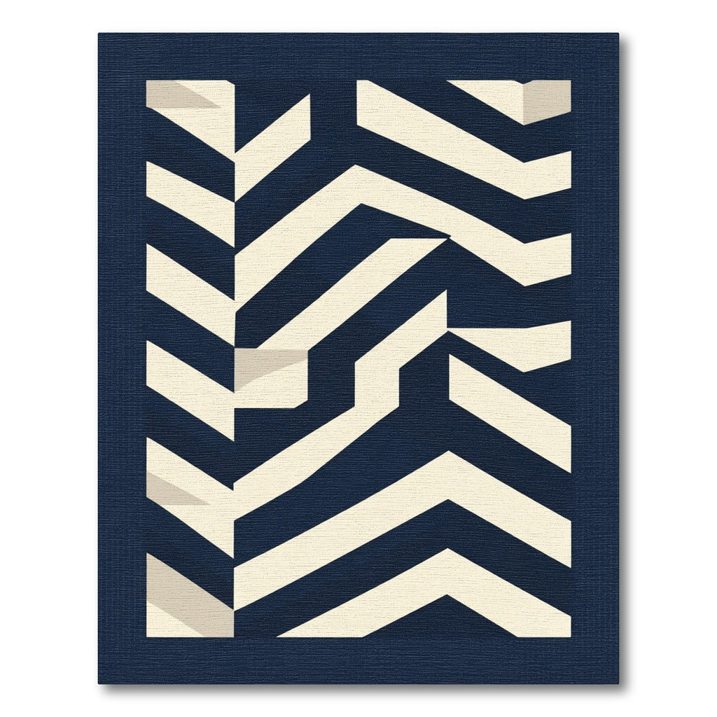 Modern Navy Cream Geometric Chevron Rug