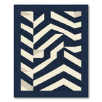 Modern Navy Cream Geometric Chevron Rug