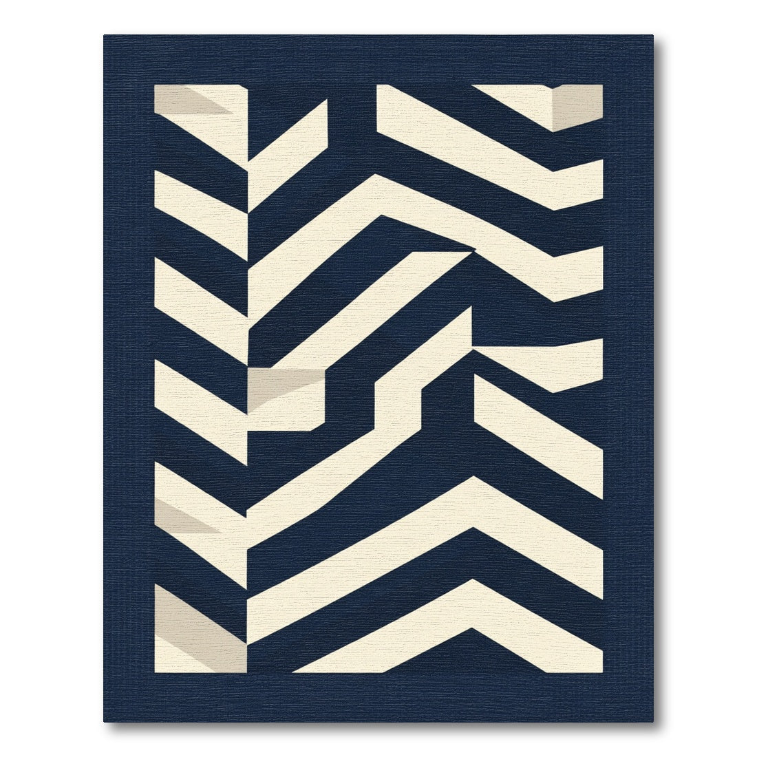Modern Navy Cream Geometric Chevron Rug