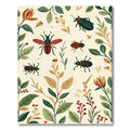Botanical Insects Red Green Earthy Tones Rug