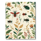 Botanical Insects Red Green Earthy Tones Rug