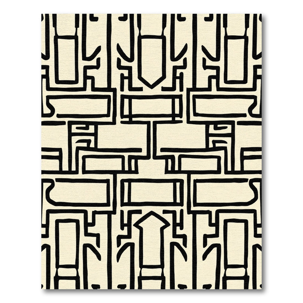 Abstract Black Geometric Labyrinth Rug