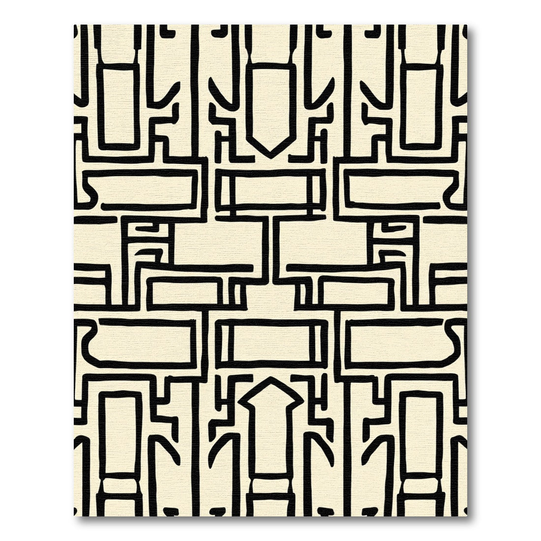 Abstract Black Geometric Labyrinth Rug