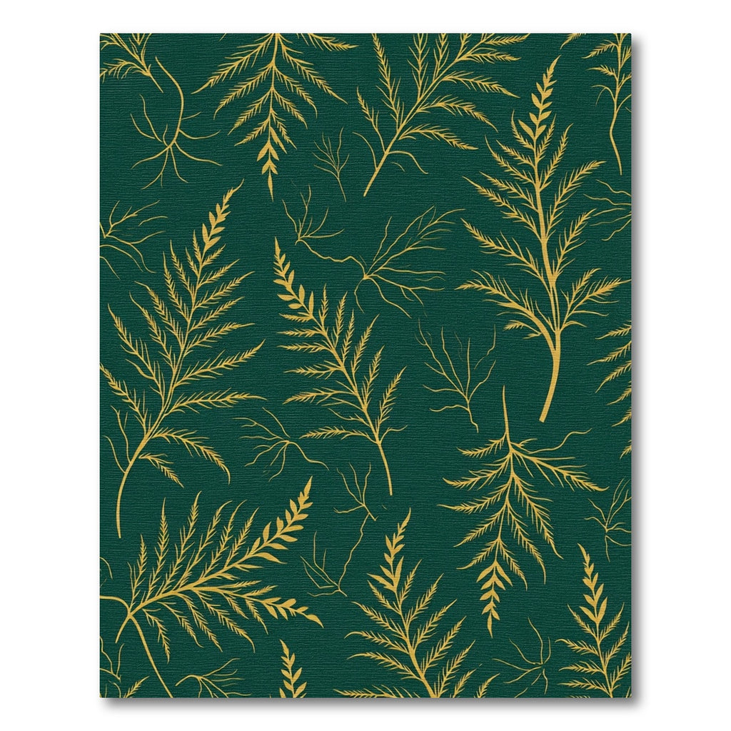 Deep Green Fern Branch Outline Rug