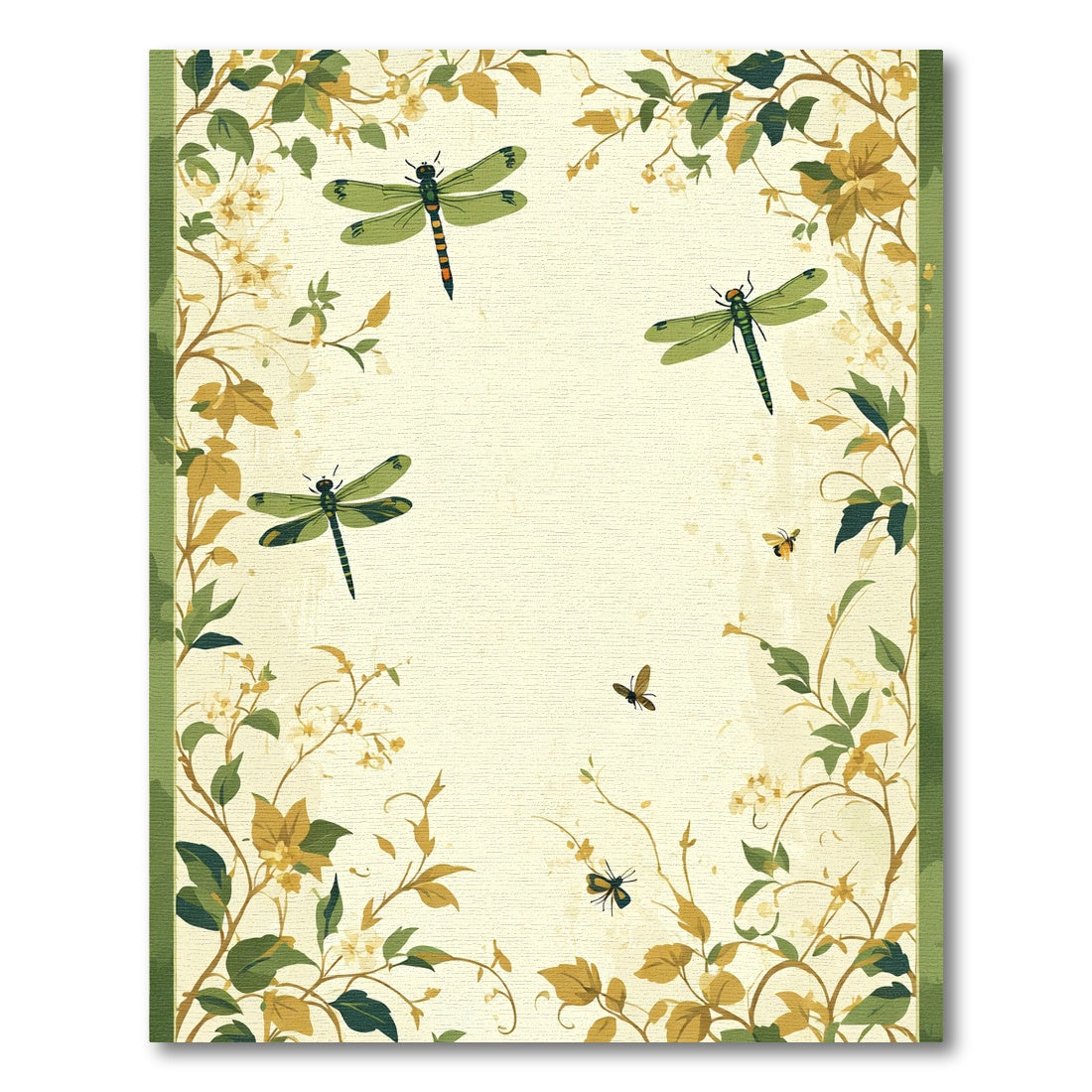 Vintage green dragonfly garden watercolor Rug