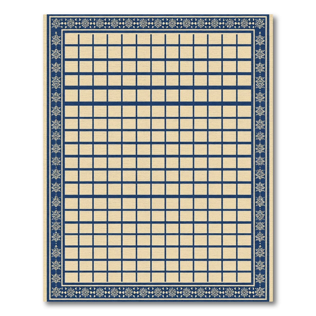 Navy Cream Geometric Square Border Rug