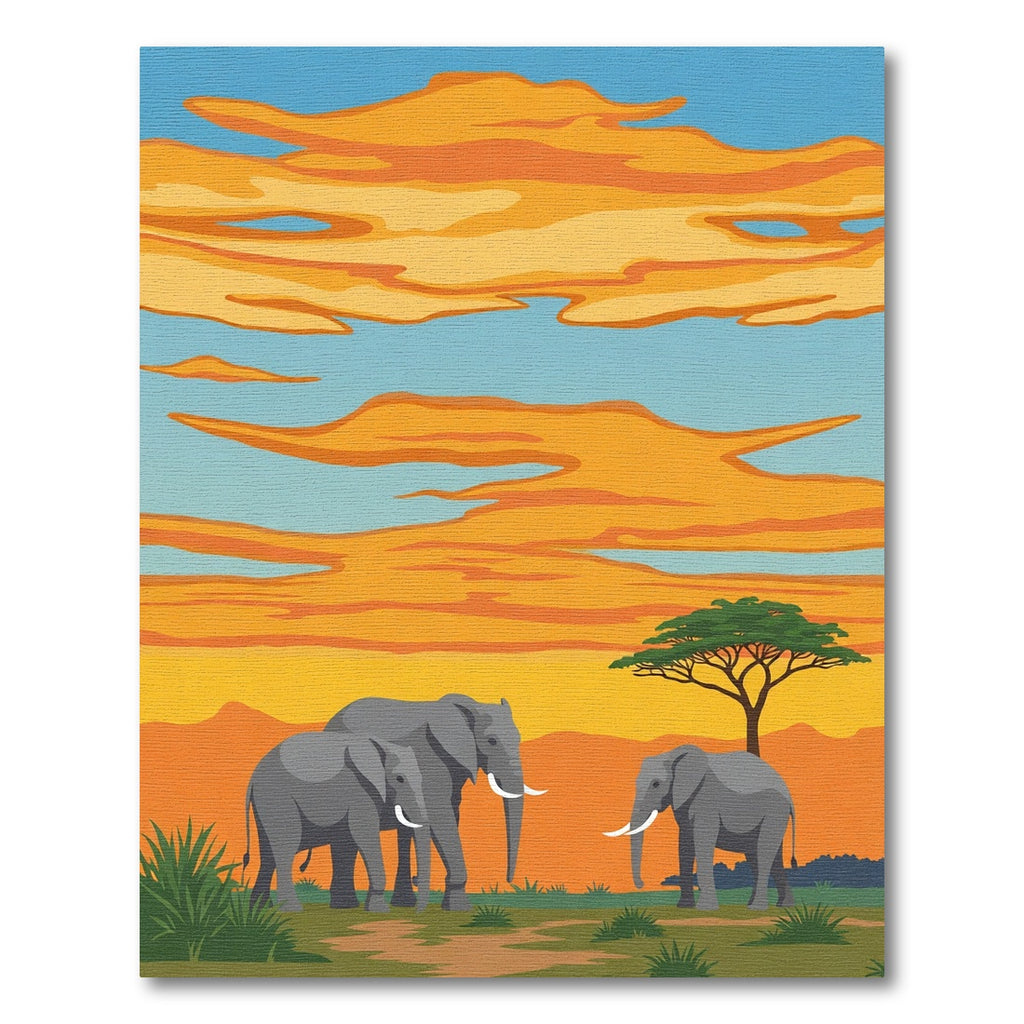 African Sunset Elephant Family Vista Rug