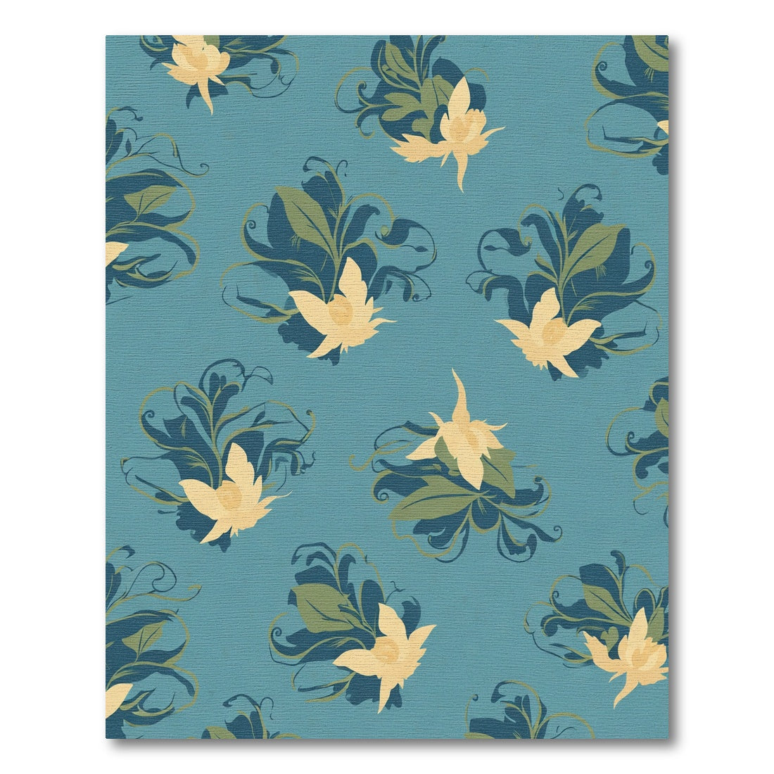 Teal Yellow Floral Swirl Accents Rug
