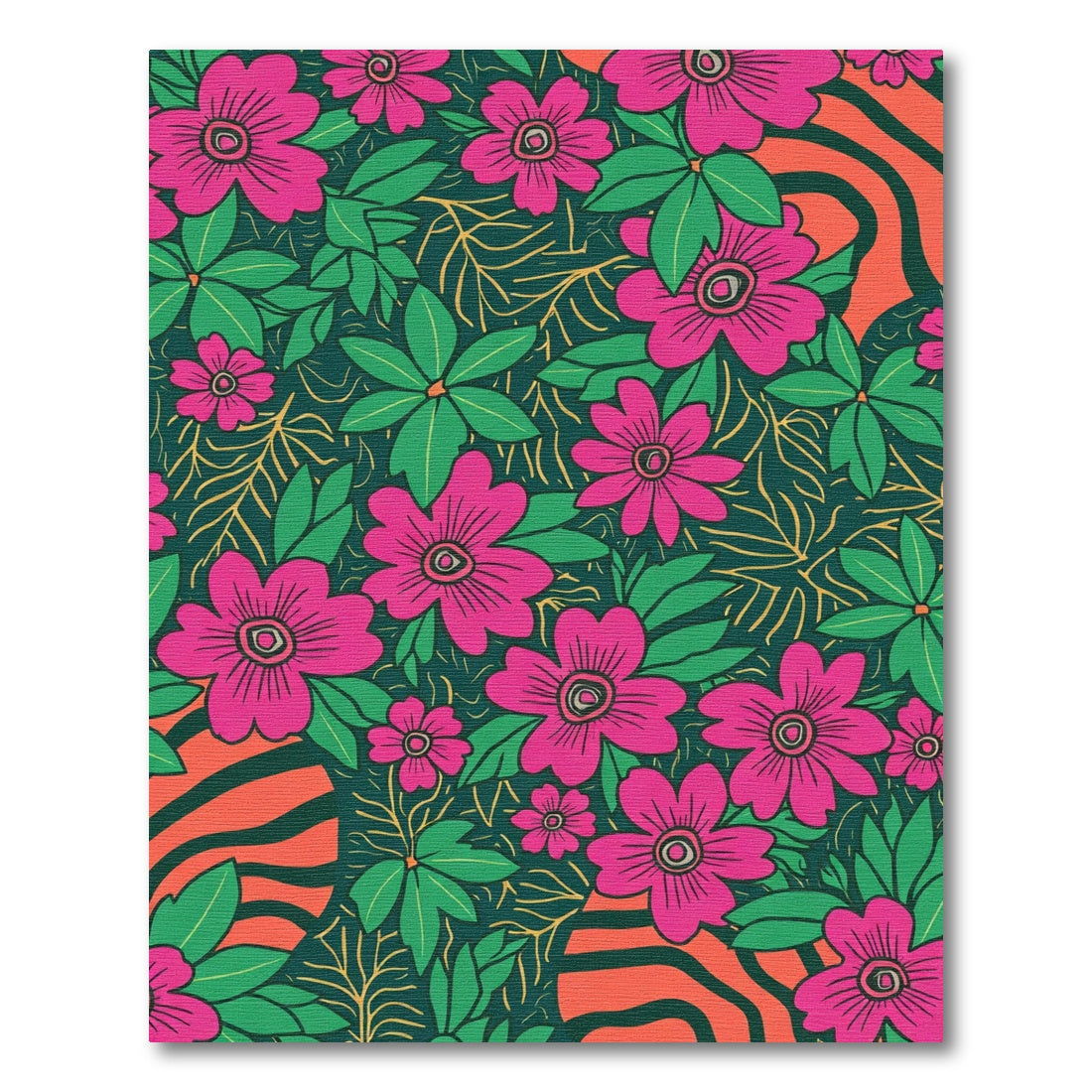Vibrant Pink Floral Green Foliage Rug