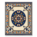 Navy Blue Orange Floral Medallion Rug