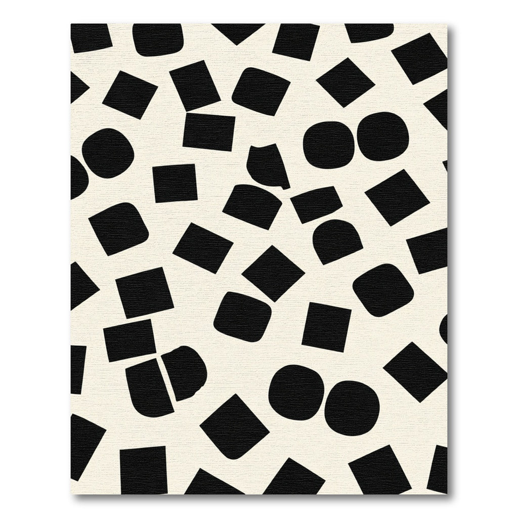 Abstract Black Rounded Squares Scattered Design Rug