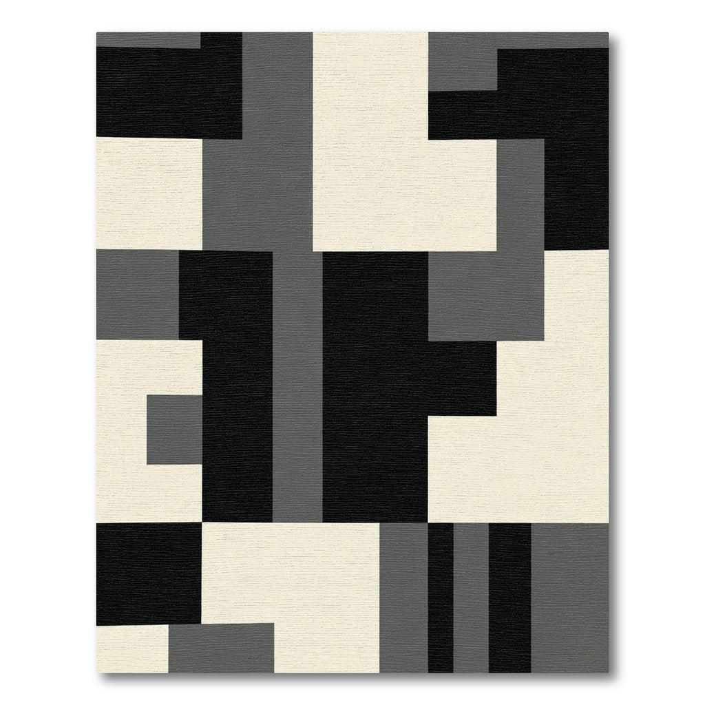 Monochrome Geometric Blocks Contemporary Rug
