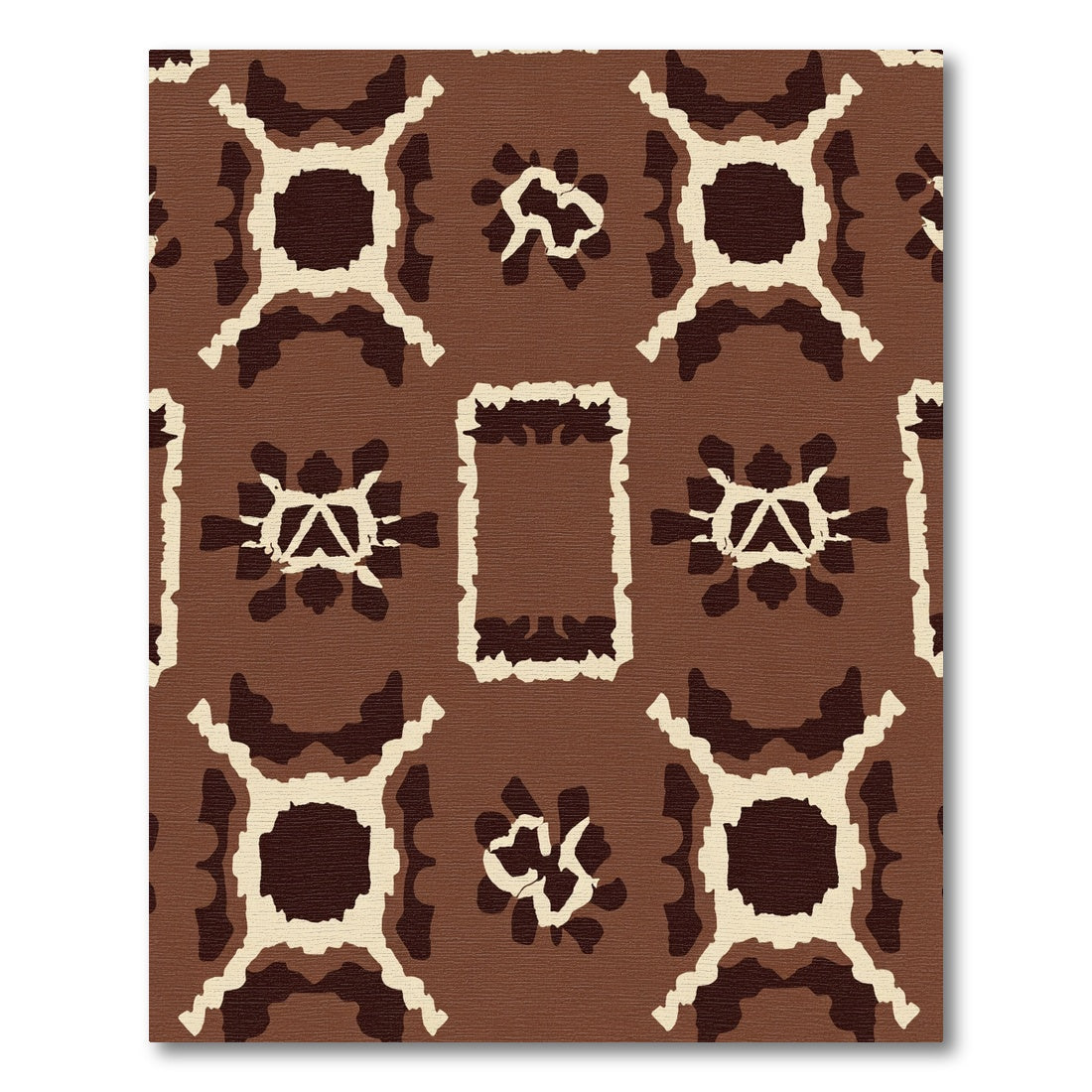 Brown Ochre Geometric Abstract Medallion Rug