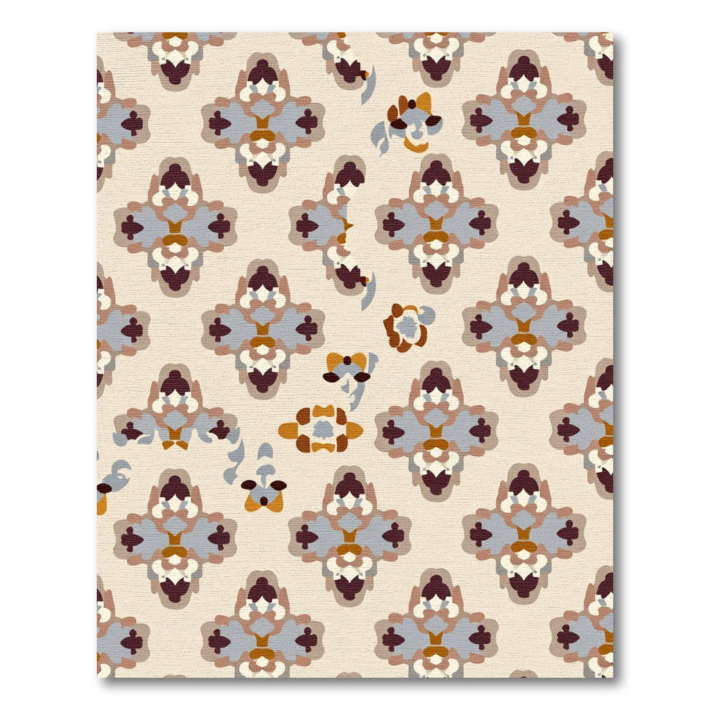 Tan Blue Brown Quatrefoil Medallion Rug