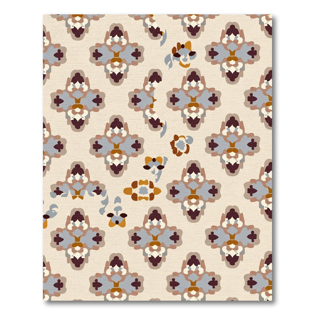 Tan Blue Brown Quatrefoil Medallion Rug