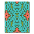 Teal Coral Floral Vine Scroll Rug