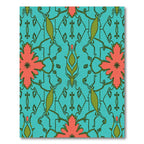 Teal Coral Floral Vine Scroll Rug
