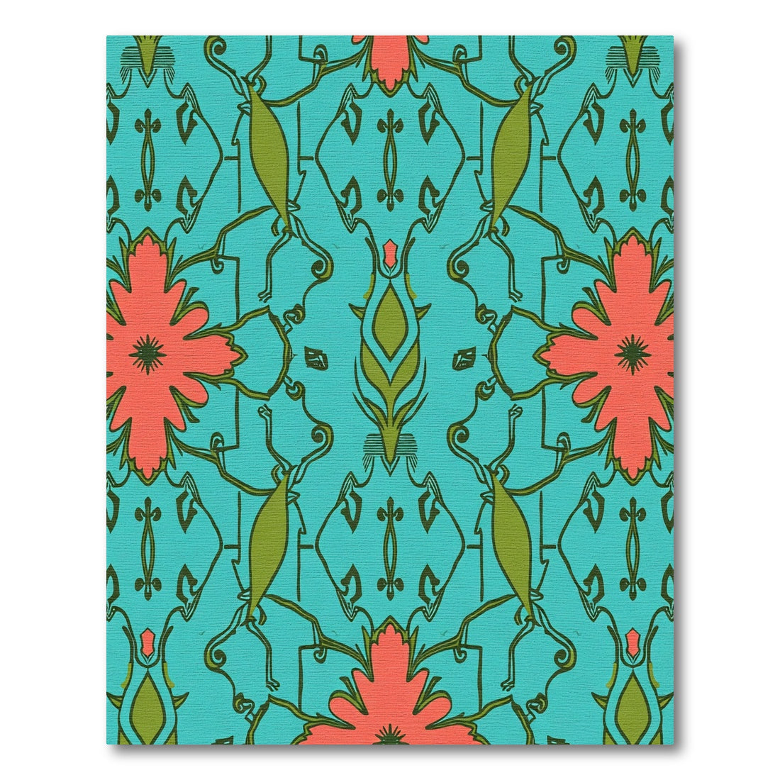 Teal Coral Floral Vine Scroll Rug