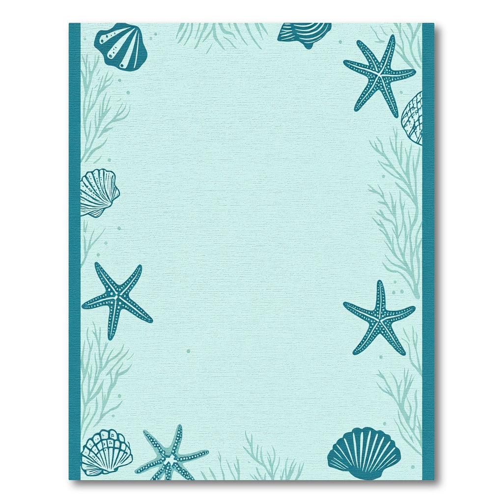 Teal Starfish Shell Coral Border Rug