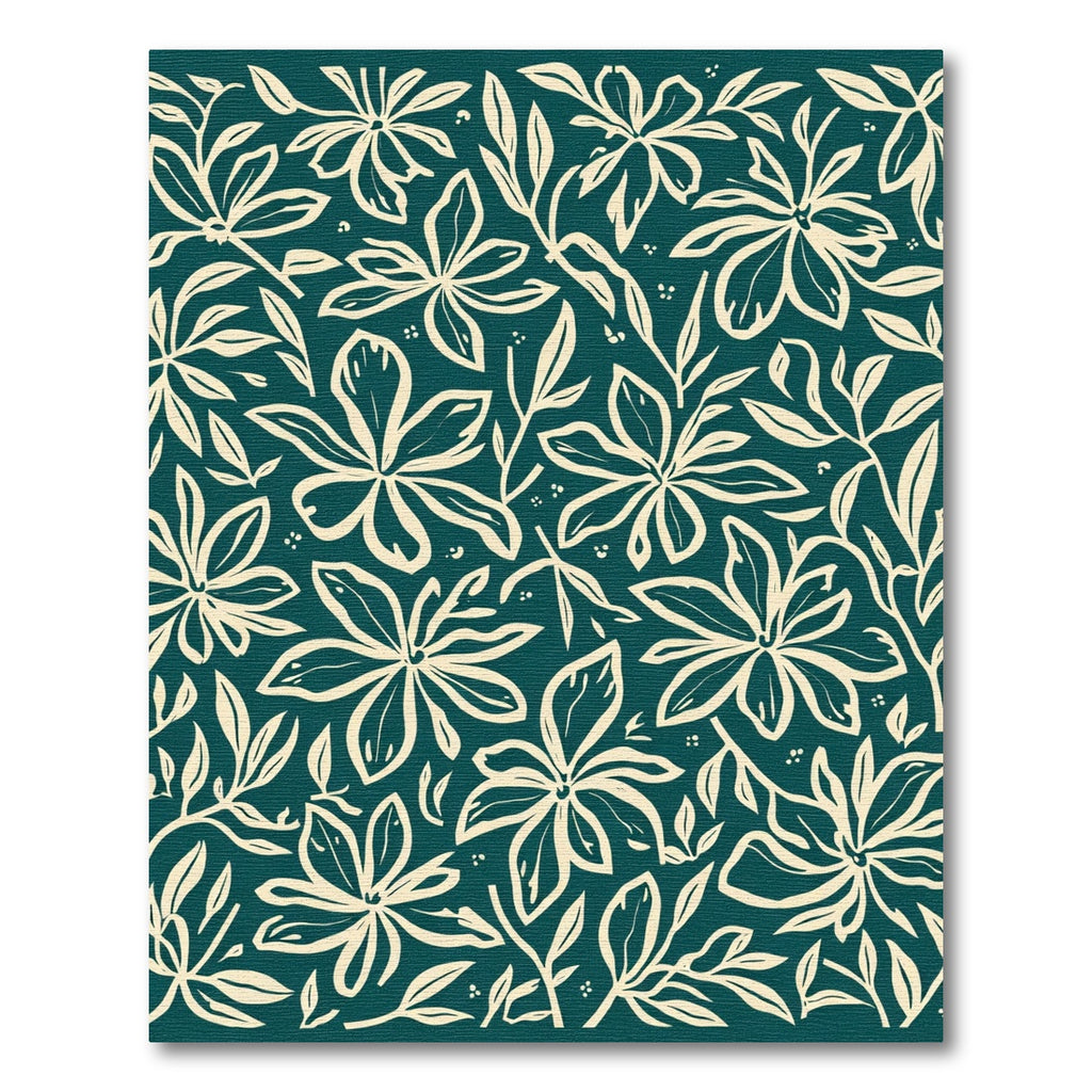 Cream Floral Branches Teal Background Rug