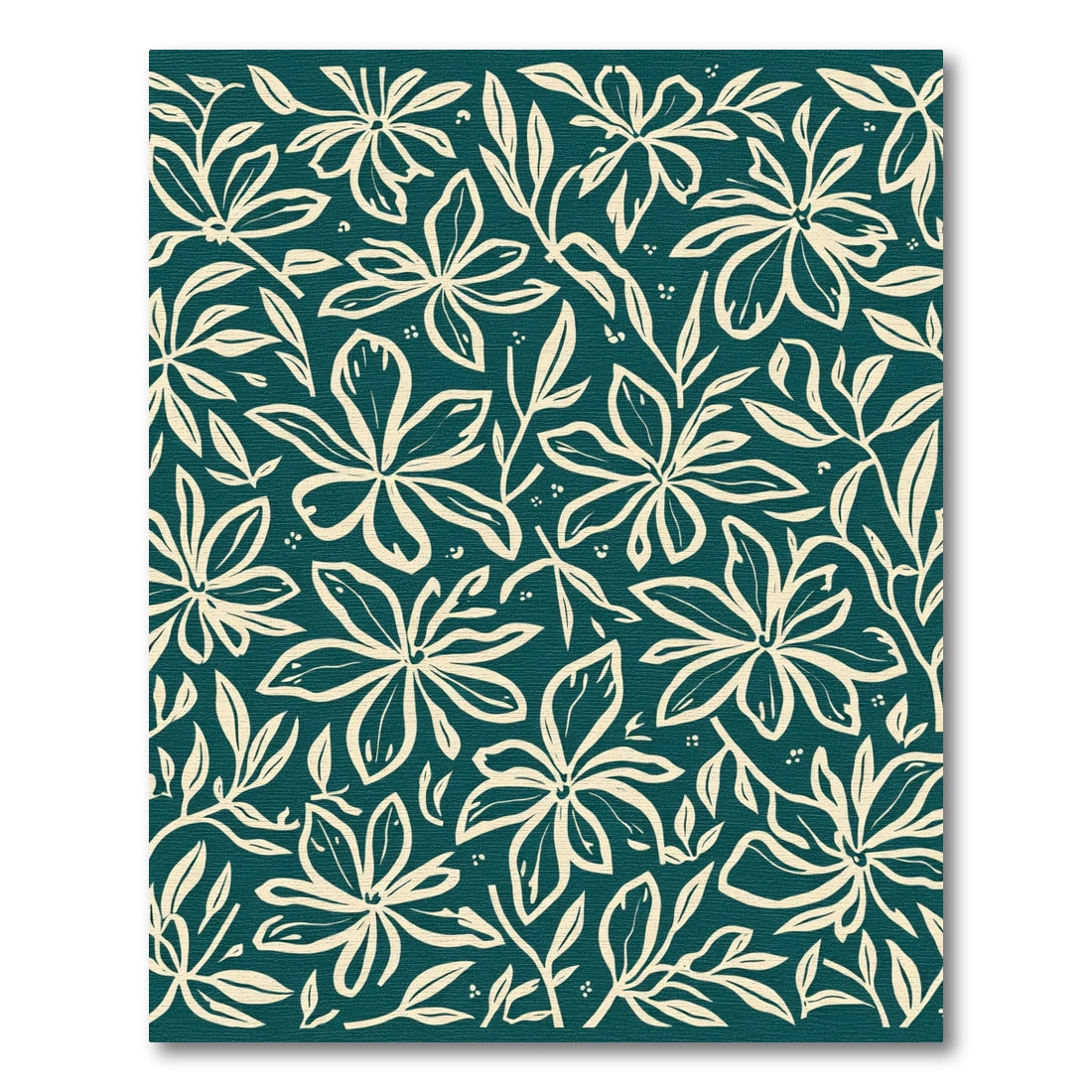 Cream Floral Branches Teal Background Rug
