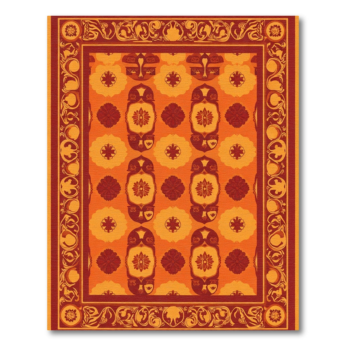 Warm Amber Red Floral Repeating Rug