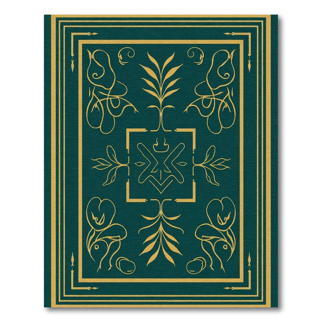Deep Teal Gold Floral Emblem Rug