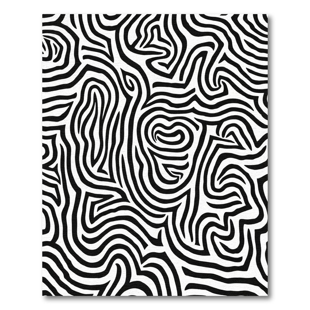 Bold Black White Organic Maze Rug