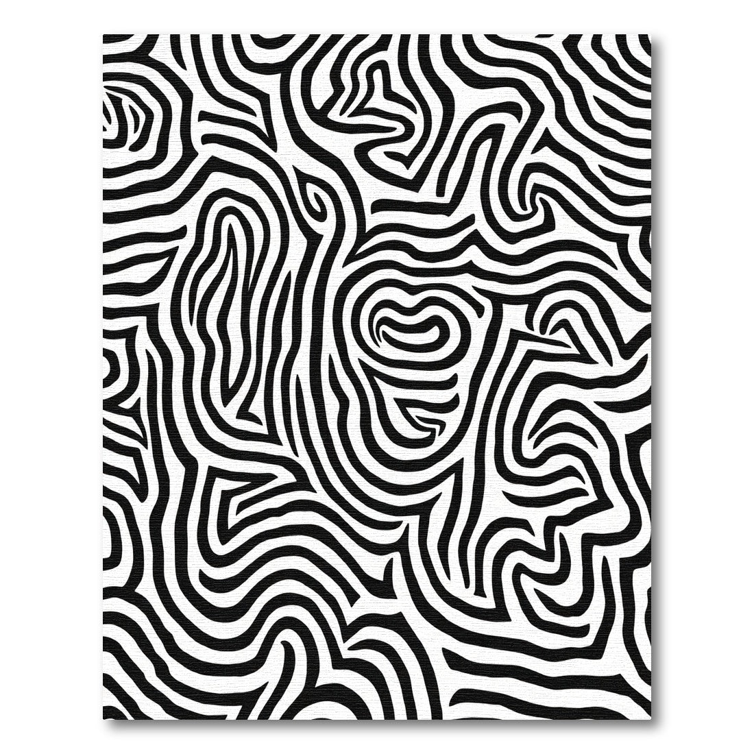 Bold Black White Organic Maze Rug
