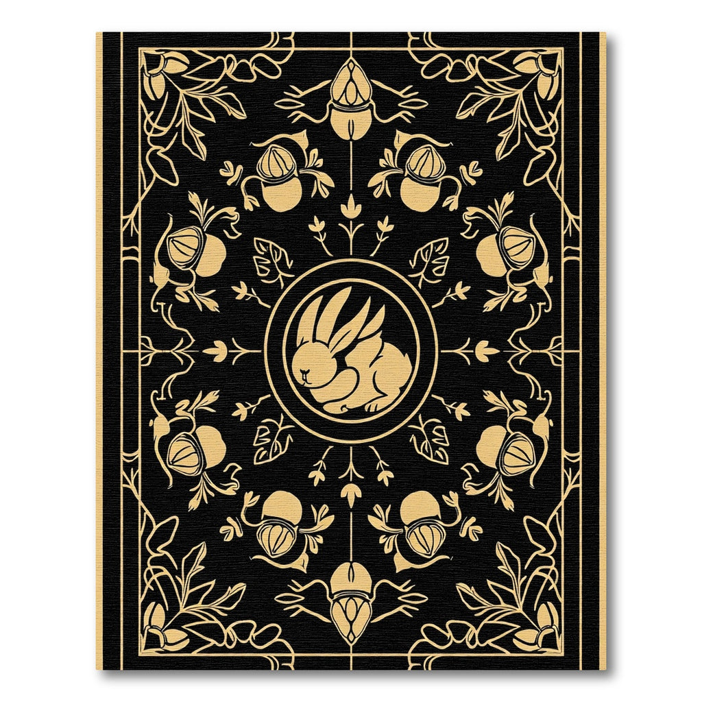 Golden Rabbit Floral Art Deco Rug