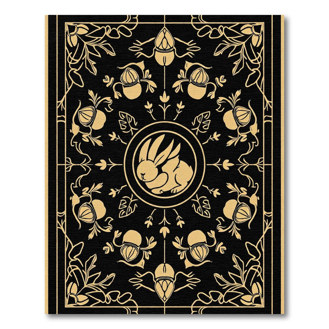 Golden Rabbit Floral Art Deco Rug