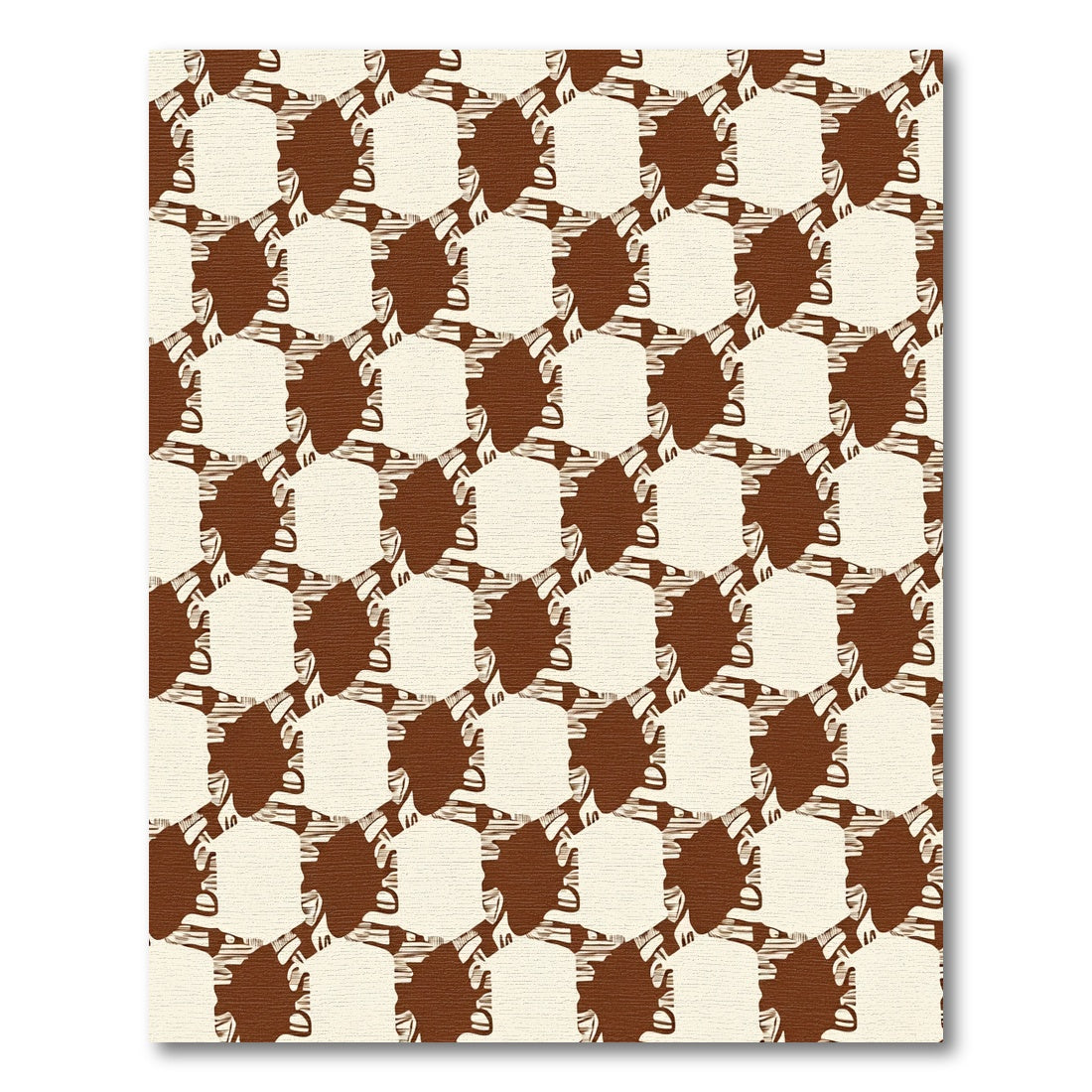Brown White Cubes Distorted Pattern Rug