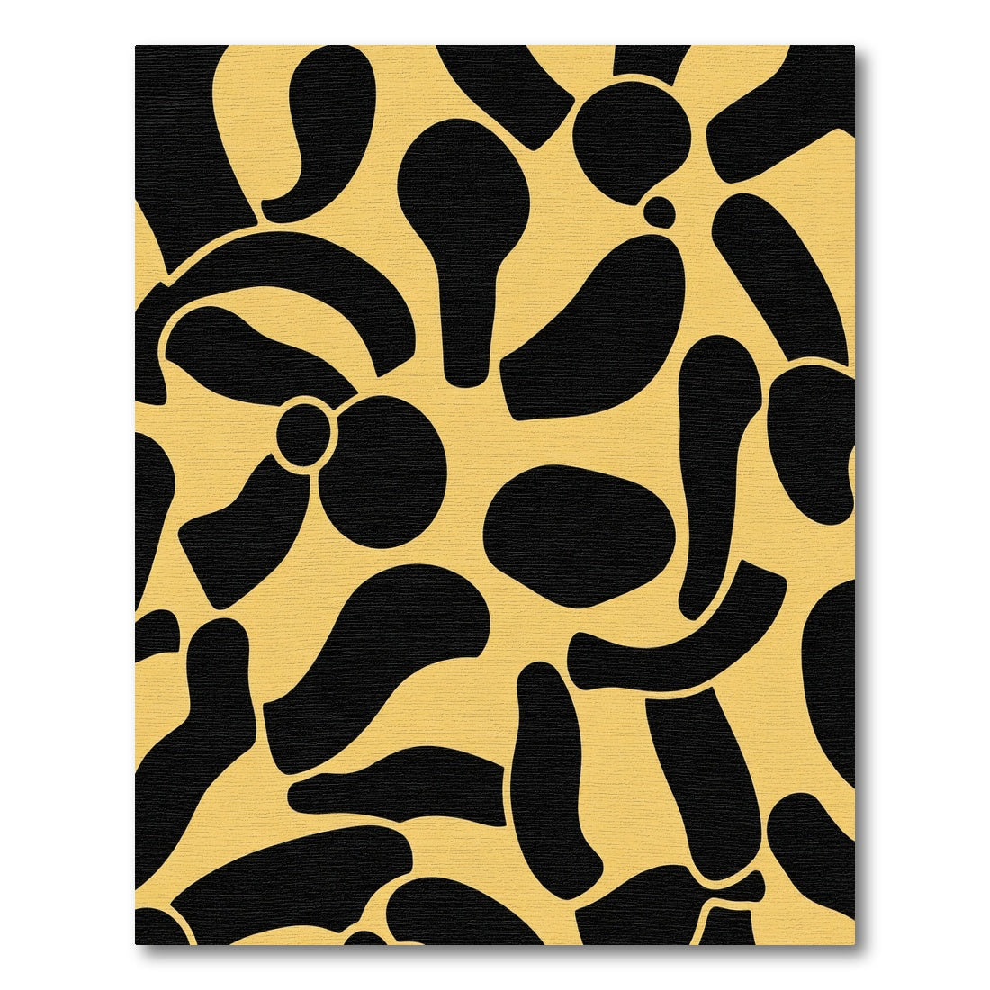 Abstract Black Organic Shapes Ochre Rug