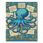 Blue Orange Polka Dot Octopus Collage Rug