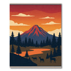 Crimson Volcano Sunset Forest Scene Rug