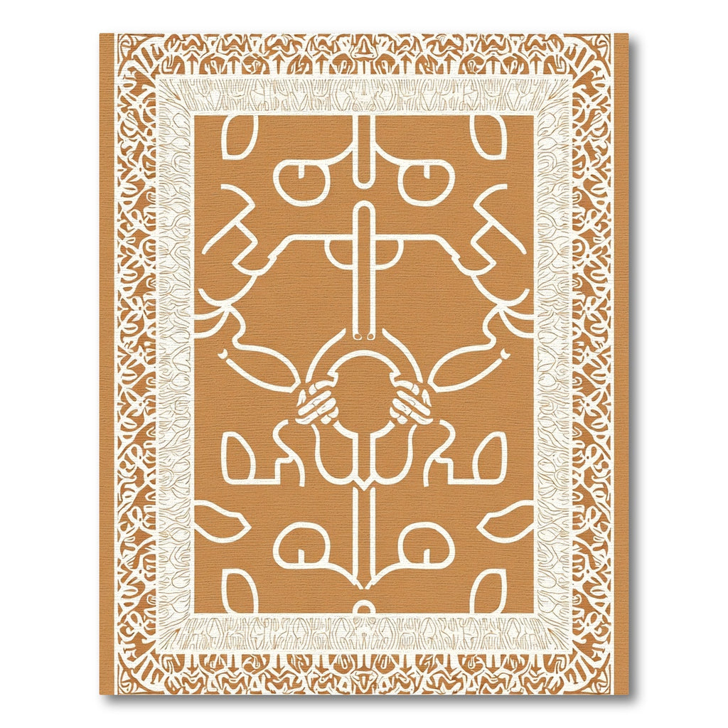 Rustic Ochre White Abstract Line Art Rug