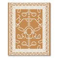 Rustic Ochre White Abstract Line Art Rug