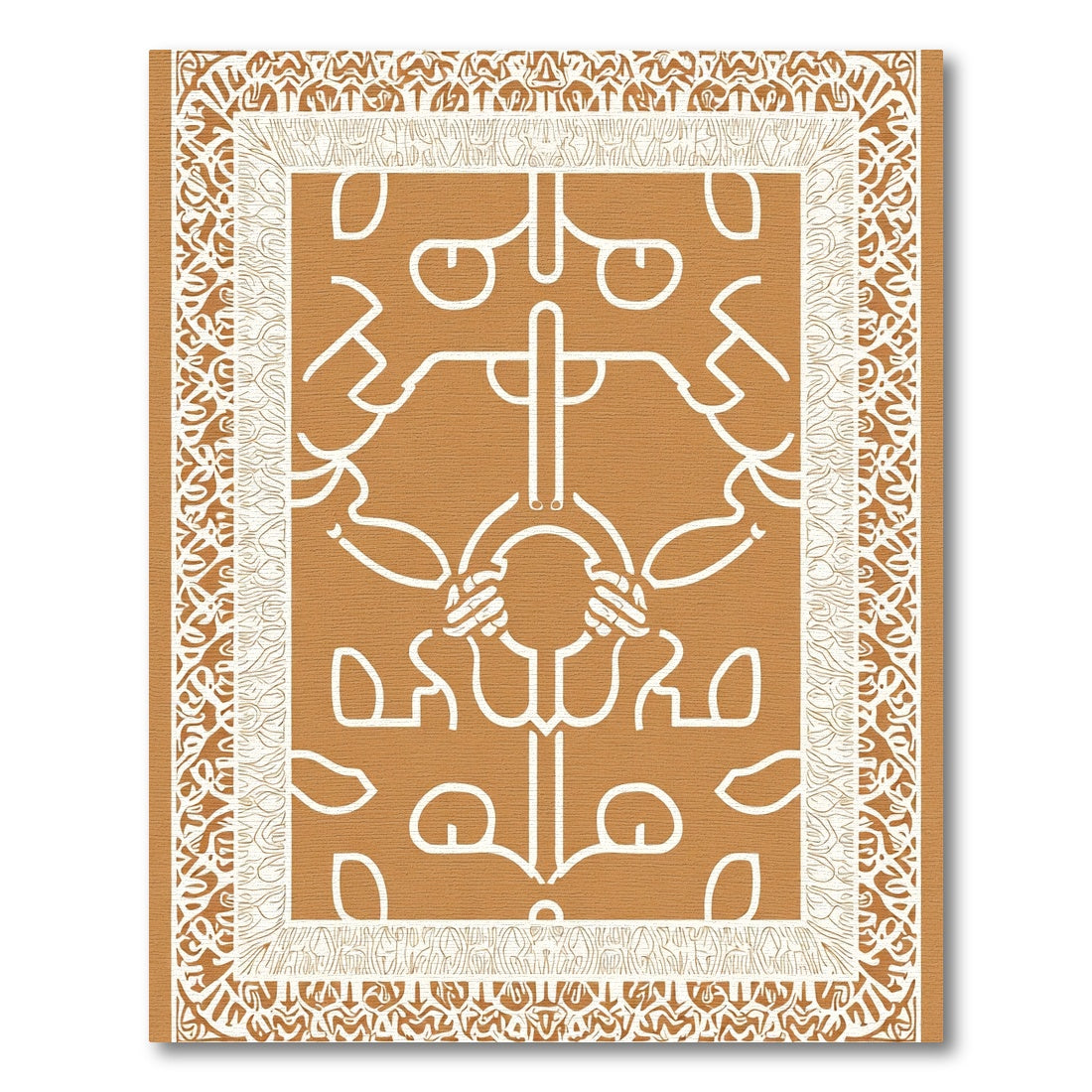 Rustic Ochre White Abstract Line Art Rug