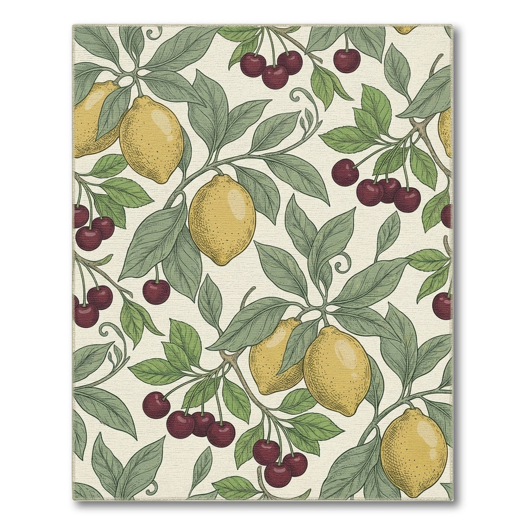 Yellow Lemon Cherry Leaf Branch Rug