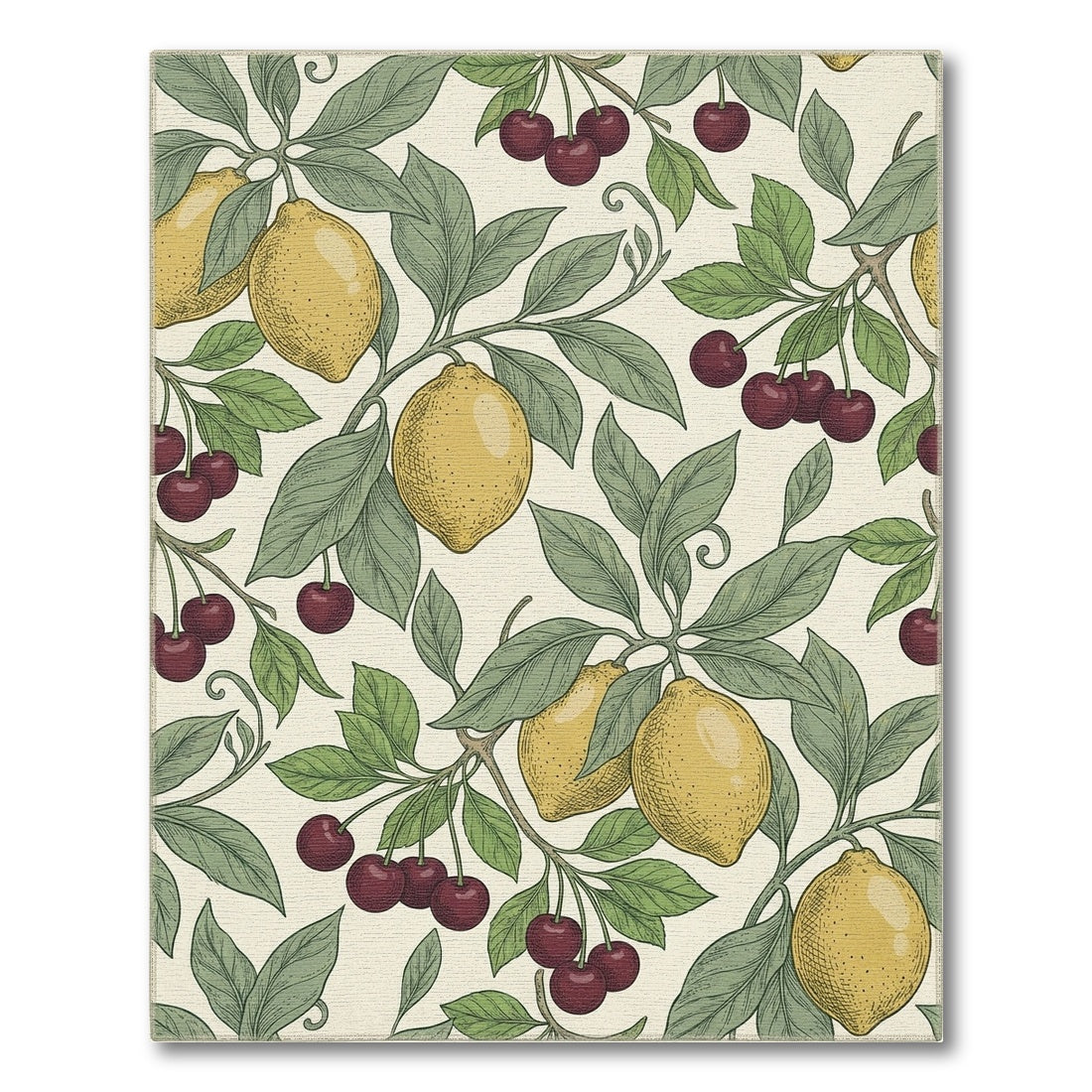 Yellow Lemon Cherry Leaf Branch Rug