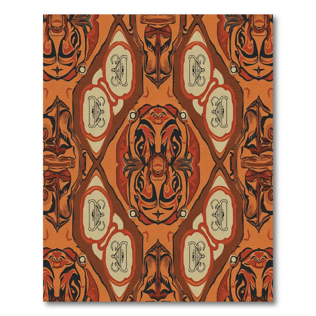 Orange Tribal Face Medallion Rug