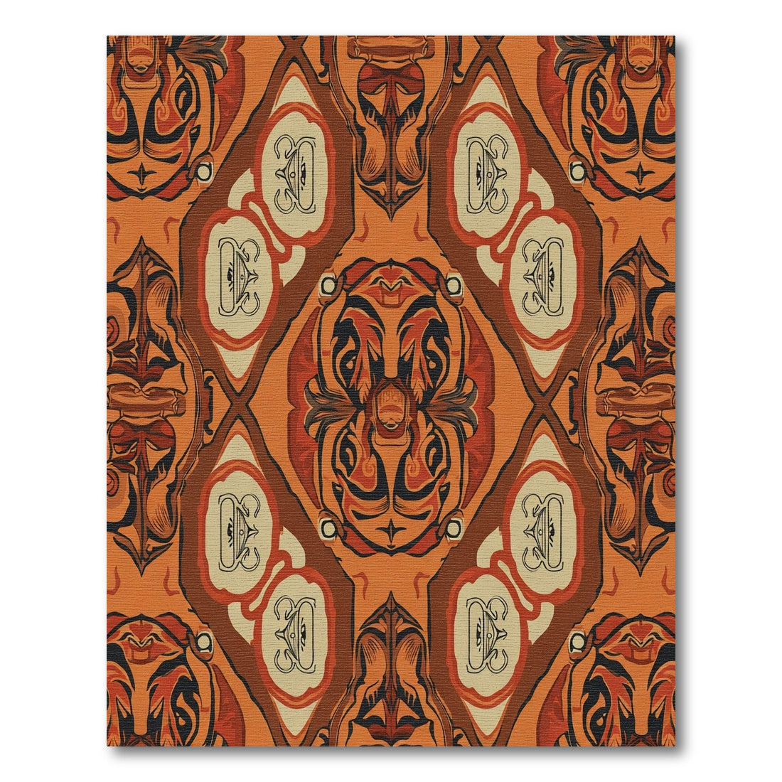 Orange Tribal Face Medallion Rug