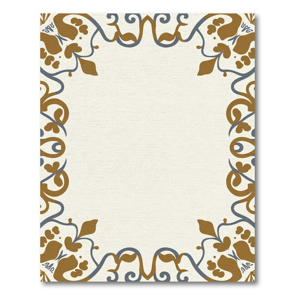 Ornate Mustard Blue Scroll Border Rug