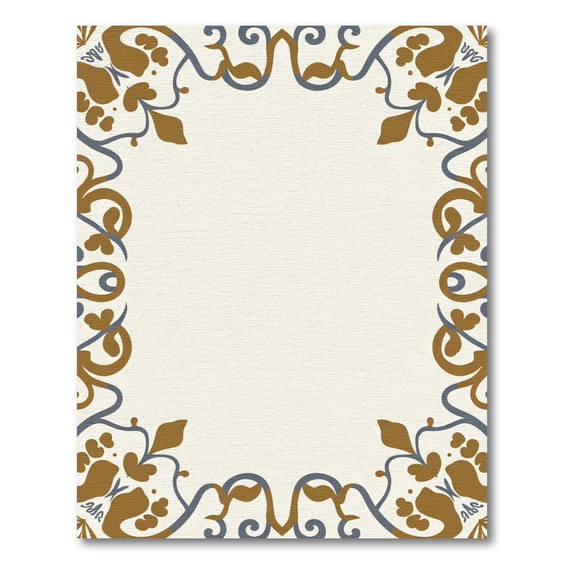 Ornate Mustard Blue Scroll Border Rug