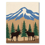 Rustic Moose Forest Mountain Scene Rug