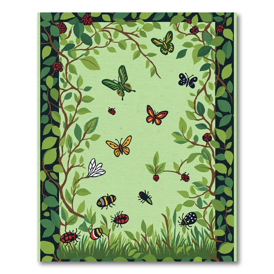 Whimsical Garden Insects and Butterflies Rug