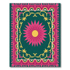 Vibrant Pink Daisy Teal Frame Rug