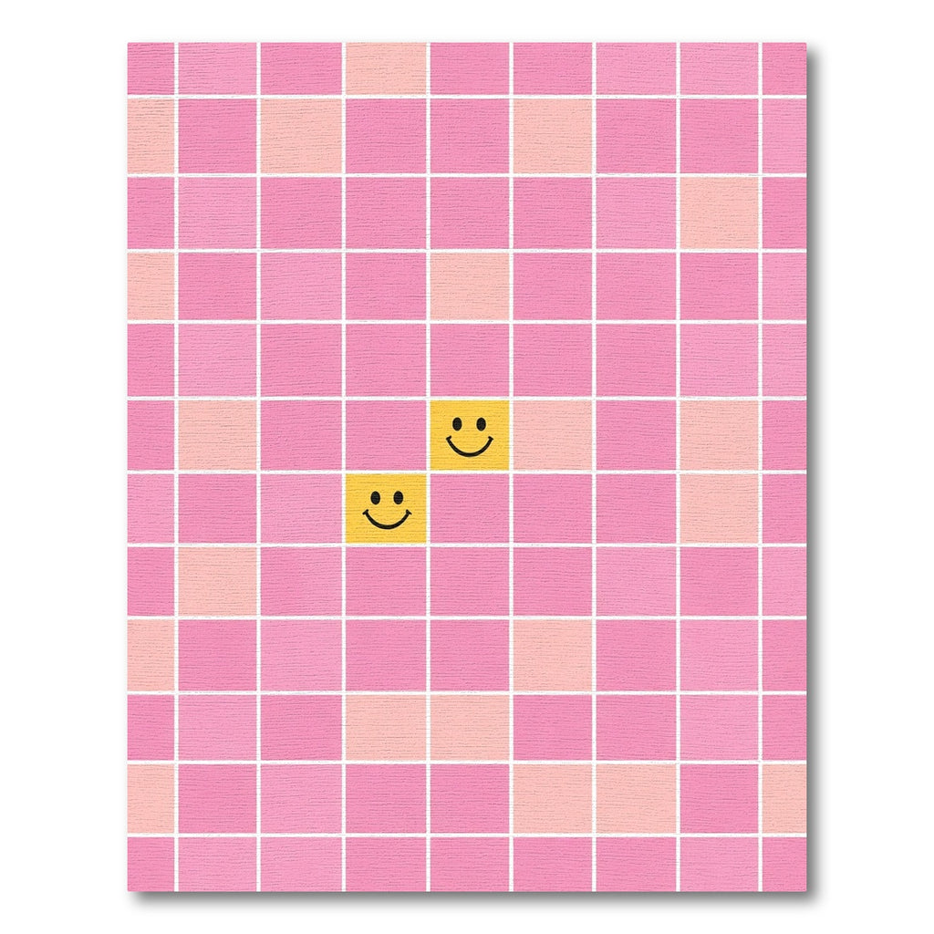 Playful Pink Grid Happy Face Rug